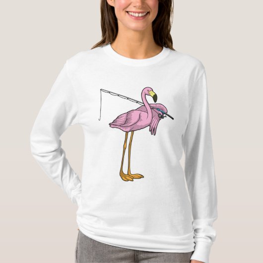 T-shirt Flamant rose Pêche Pêcheur Pêcheur canne (Devant)