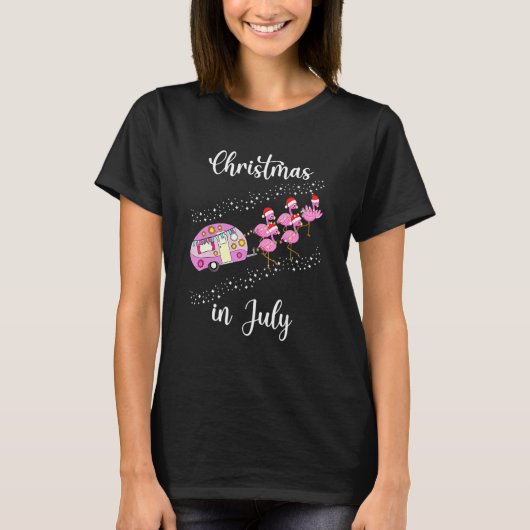 T-shirt Flamant rose Pink Retro Camping Noël En Juil (Devant)