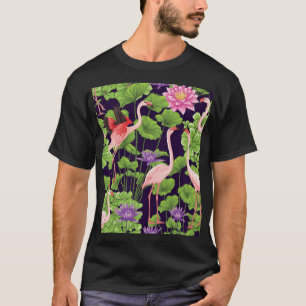 T-shirt Flamant rose, plantes tropicaux, arrière - plan no