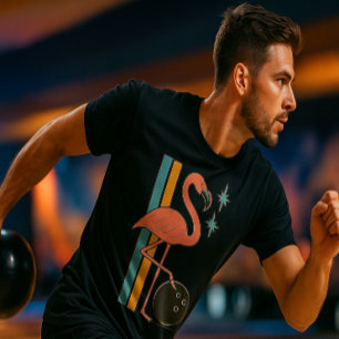 T-shirt Flamant rose rétro Bowling Art du milieu du siècle