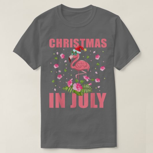 T-shirt Flamant rose rose à Santa Hat Noël en Juillet Cade (Design devant)