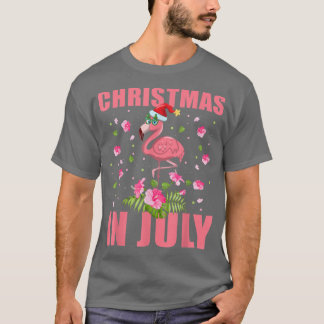 T-shirt Flamant rose rose à Santa Hat Noël en Juillet Cade