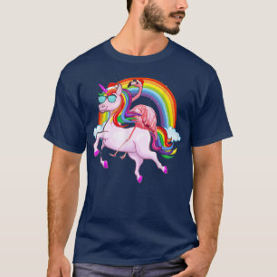 T-shirt Flamant rose rose avec licorne à Noël de Santa Hat