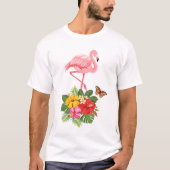 T-shirt Flamant rose rose & Hibiscus Tropical Fancy T-Shir (Devant)