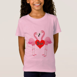 T-Shirt Flamant rose rose Love Design - Girls's Fine Jerse
