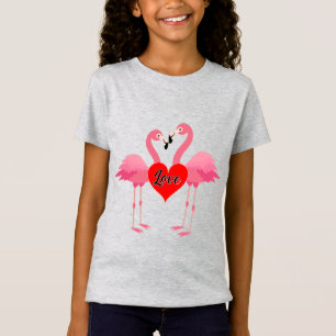T-Shirt Flamant rose rose Love Design - Girls's Fine Jerse