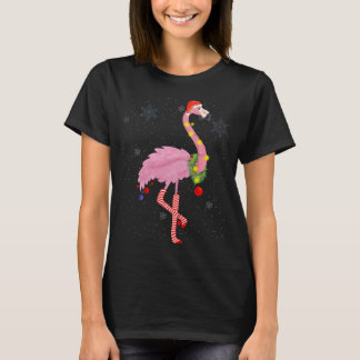 T-shirt Flamant rose rose mignon avec neige, lumières et c