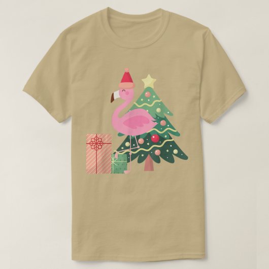 T-shirt Flamant rose rose Noël Arbre Tropical été Noël (Design devant)