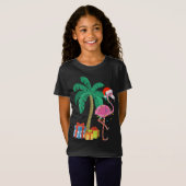 T-Shirt Flamant rose rose Noël Palmier Tropical Xmas Fu (Devant entier)