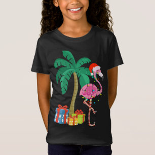 T-Shirt Flamant rose rose Noël Palmier Tropical Xmas Fu