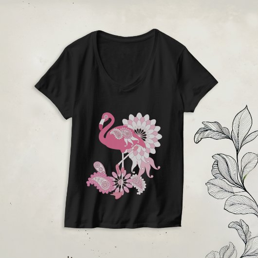 T-shirt Flamant rose rose Paisley moderne