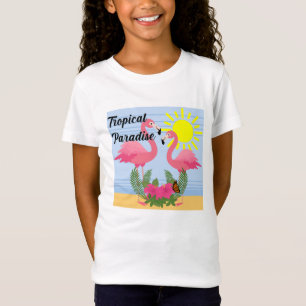 T-Shirt Flamant rose rose Paradis Tropical - Jers fins pou