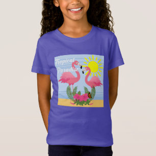 T-Shirt Flamant rose rose Paradis Tropical - Jers fins pou