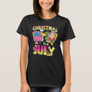 T-shirt Flamant rose rose Père Noël En Juillet Été V