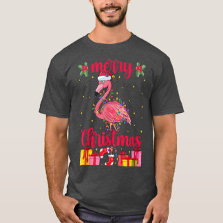 T-shirt Flamant rose Santa Hat Xmas Lumières Flamant rose 
