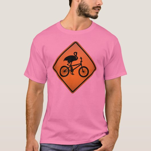 T-shirt Flamant rose sur le panneau d'avertissement de (Devant)