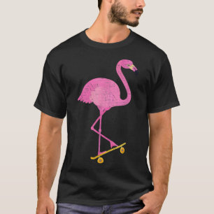 T-shirt Flamant rose sur skateboard Retro Illustration des
