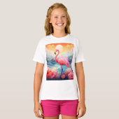 T-shirt Flamant rose tropical aux fleurs (Devant entier)