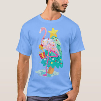 T-shirt Flamant rose Tropical de Noël Foyer de Noël Hawaï