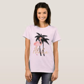 T-shirt Flamant rose tropical de palmiers Aloha (Devant entier)