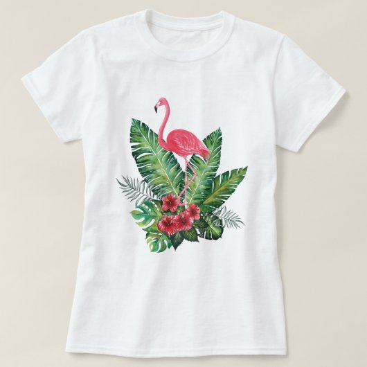 T-shirt Flamant rose tropical feuille (Design devant)