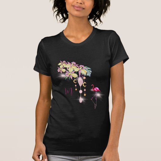 T-shirt Flamant rose tropical Floral Joli Monogramme rose (Devant)
