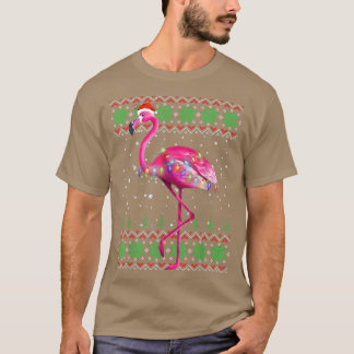 T-shirt Flamant rose Vilain Chandail de Noël Lumières Arbr