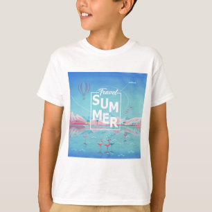 T-shirt Flamant rose, voyage magique, plage tropicale de