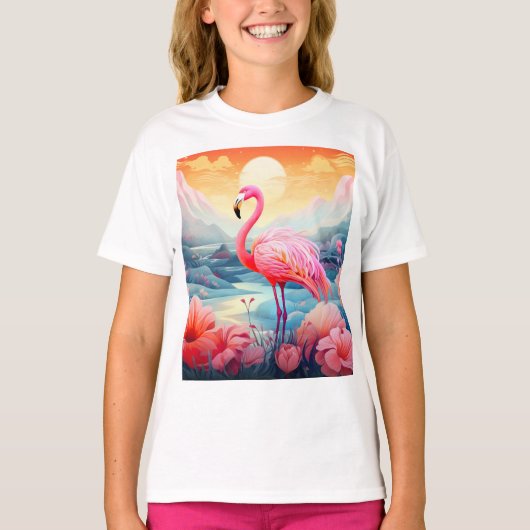 T-shirt Flamant Tropical avec Fleurs (Devant)