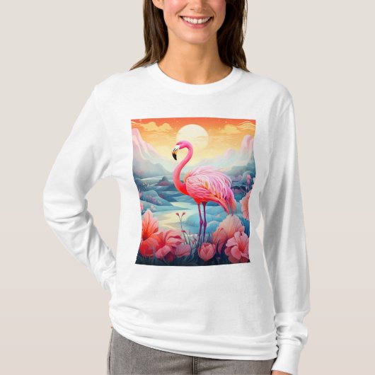 T-shirt Flamant Tropical avec Fleurs (Devant)