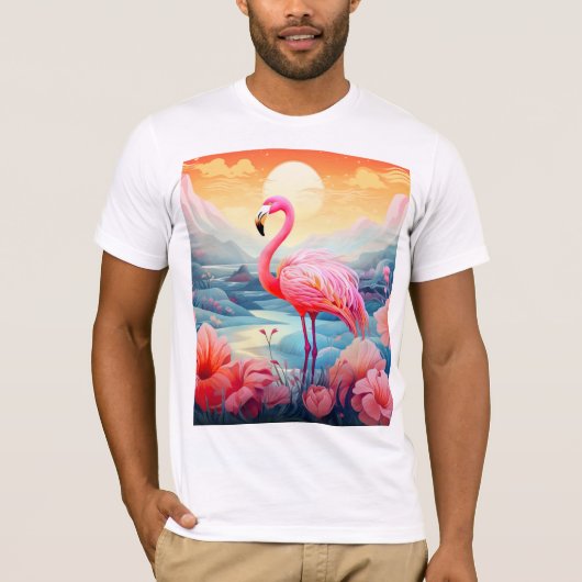 T-shirt Flamant Tropical avec Fleurs (Devant)