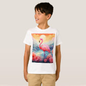 T-shirt Flamant Tropical avec Fleurs (Devant entier)