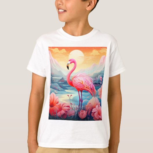 T-shirt Flamant Tropical avec Fleurs (Devant)