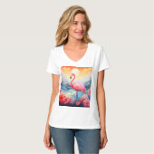 T-shirt Flamant Tropical avec Fleurs (Devant entier)