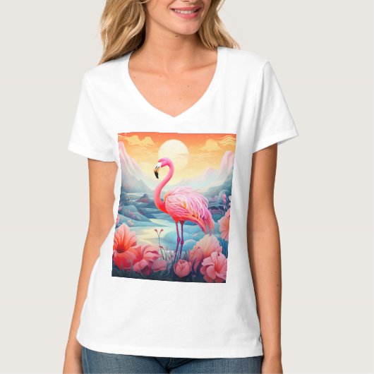 T-shirt Flamant Tropical avec Fleurs (Devant)