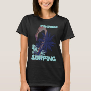 T-shirt Flamant Zanzibar Surfant Palmier Plage Océan Va