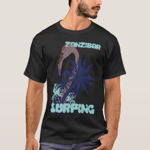 T-shirt Flamant Zanzibar Surfant Palmier Plage Océan Va