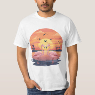 T-shirt Flamants roses amis au coucher du soleil