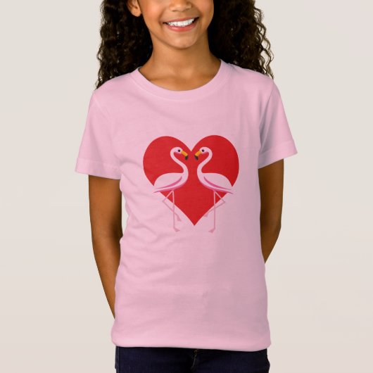 T-Shirt Flamants roses blancs mignons rose avec coeur roug (Devant)