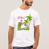 T-shirt Flamants roses et fleurs tropicales (Devant)