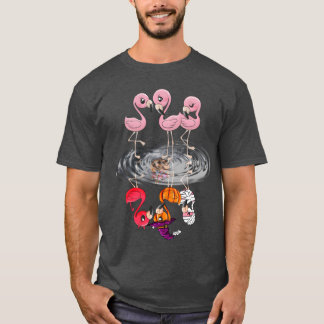 T-shirt Flamants roses Halloween Réflexion d'eau rétro