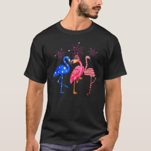T-shirt Flamants roses Usa Drapeau 4 juillet Fête de l'Ind