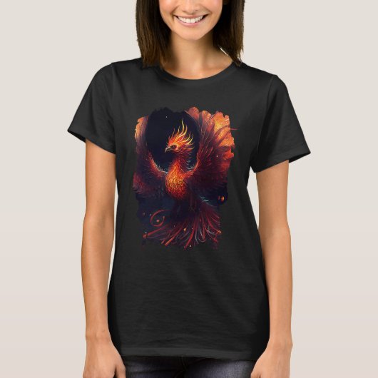 T-shirt Flaming phoenix with ornaments and fiery glow (Devant)