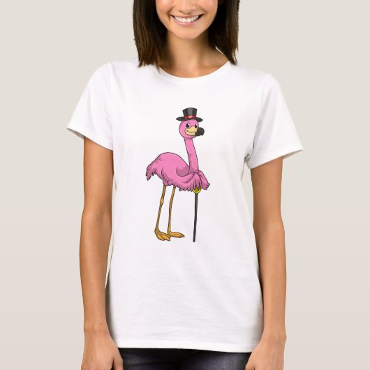T-shirt Flamingo as Pensioner with Walking stick (Devant)