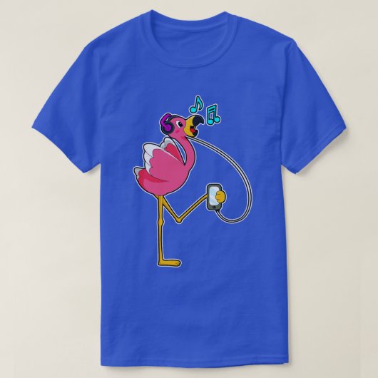 T-shirt Flamingo at Music with Headphone (Design devant)