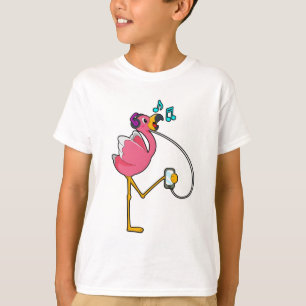 T-shirt Flamingo at Music with Headphone