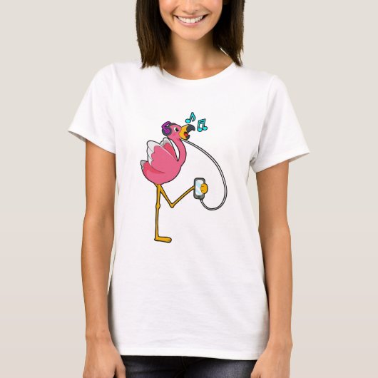 T-shirt Flamingo at Music with Headphone (Devant)