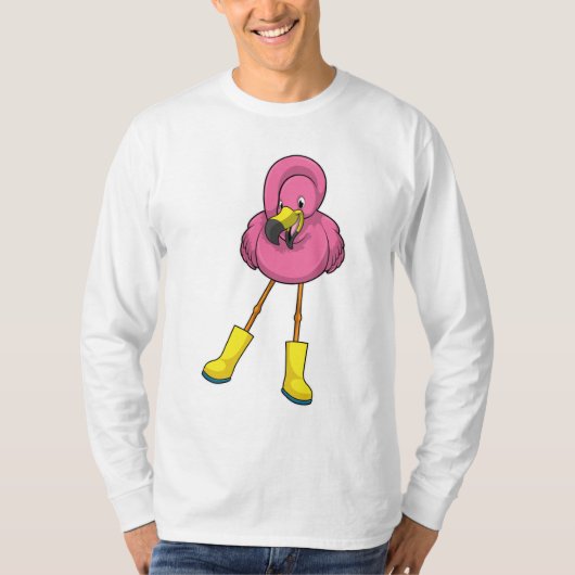 T-shirt Flamingo at Raining with Rubber boots (Devant)