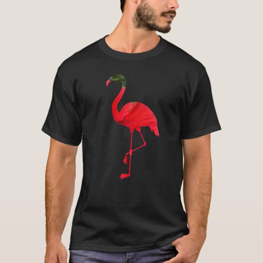 T-shirt Flamingo Bird Silhouette with Red Hibiscus Flower (Devant)
