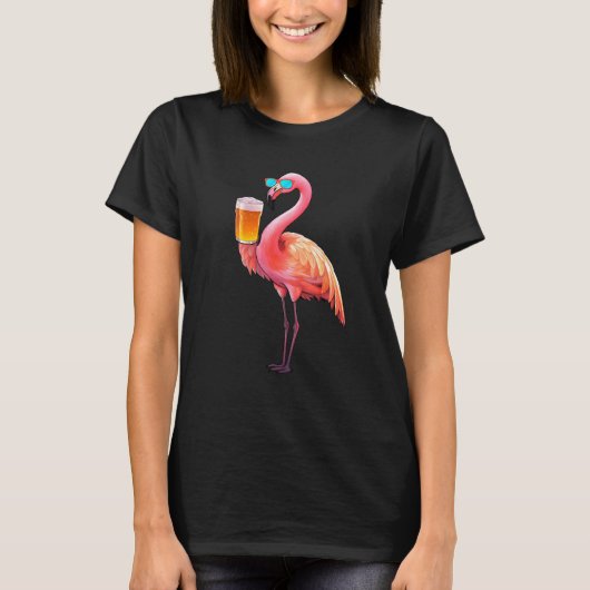 T-shirt Flamingo Drinking Beer Pink Flamingo (Devant)